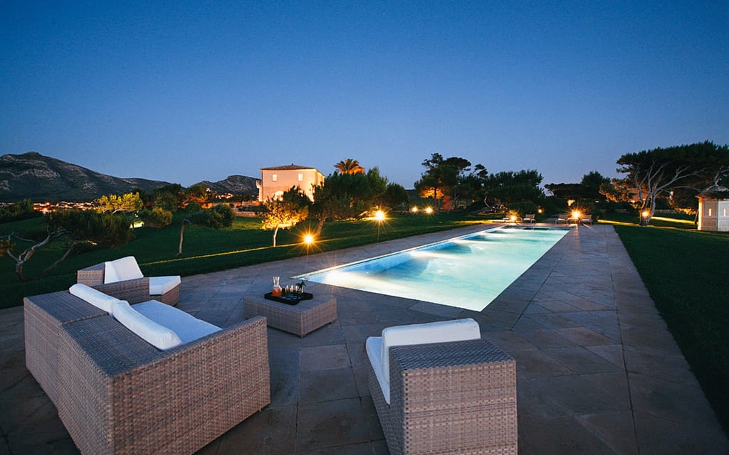 luxury villa in Pollensa pool at night