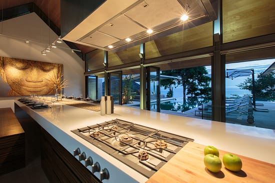 Dining and kitchen area at villa 3, Samsara private estate, Kamala, Phuket, Thailand